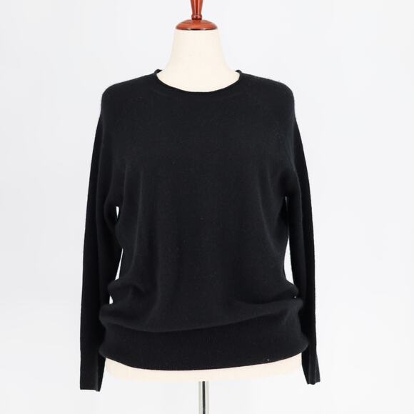 C by Bloomingdale's Women Black Knit Cashmere Crewneck Raglan Sweater Size L - Picture 1 of 3